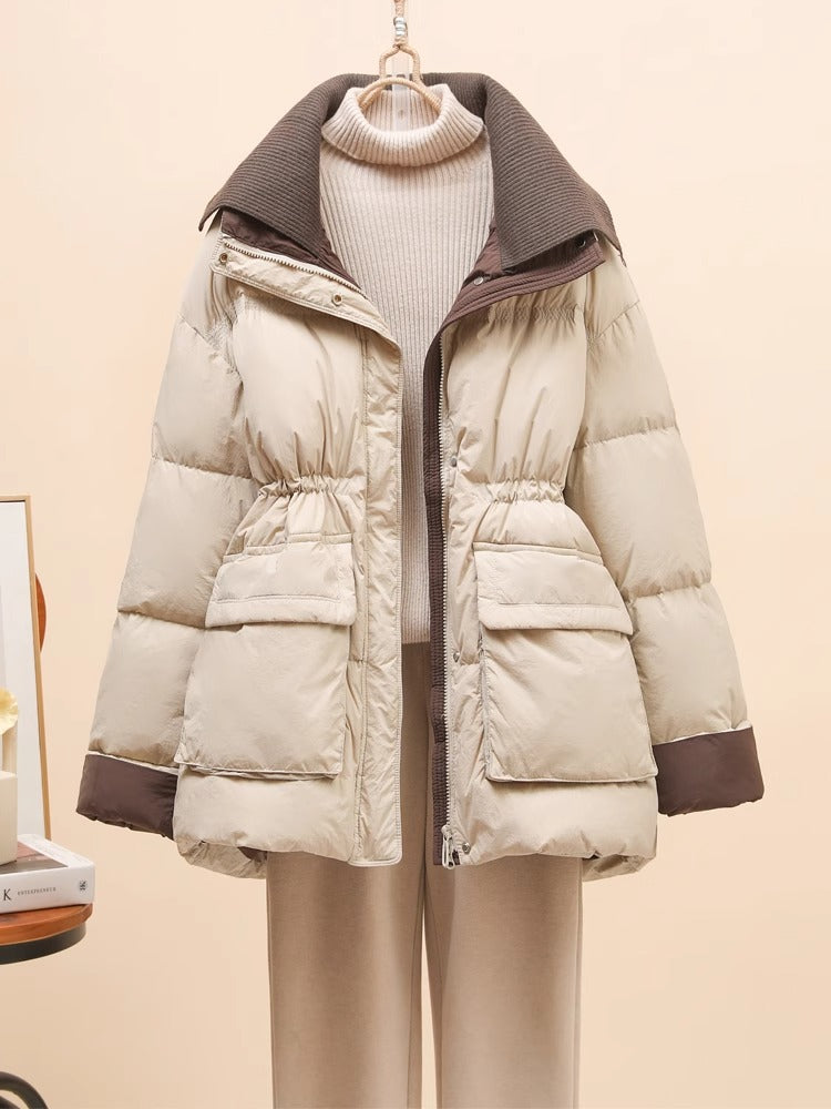 Women's Mid-Length Down Jacket with Waist Design