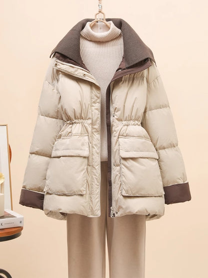 Women's Mid-Length Down Jacket with Waist Design