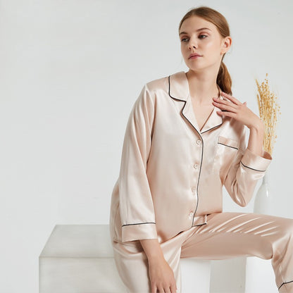 Butterfly Embroidered Silk Pajamas Set for Women