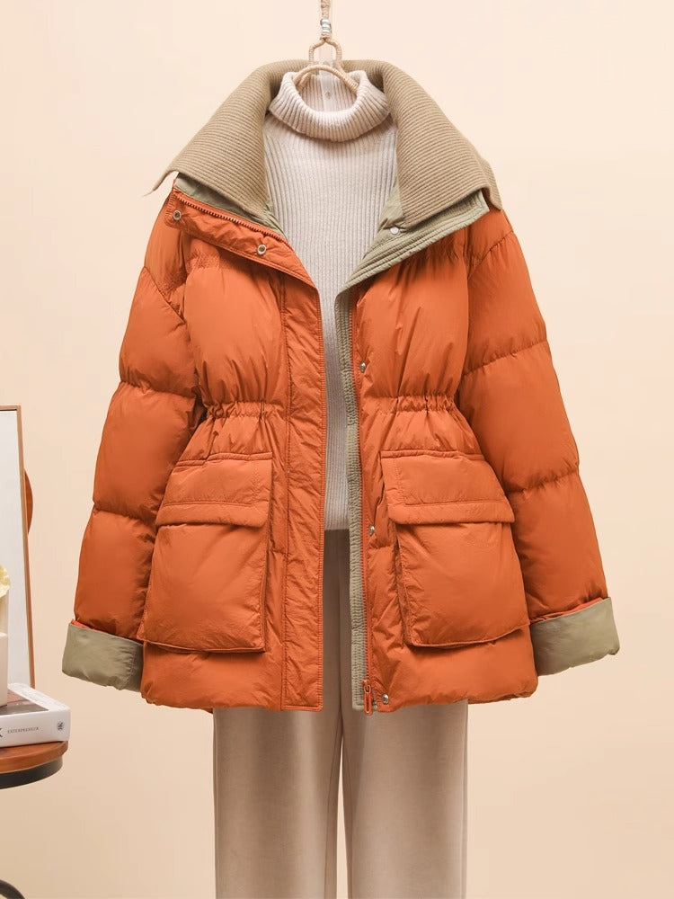 Women's Mid-Length Down Jacket with Waist Design