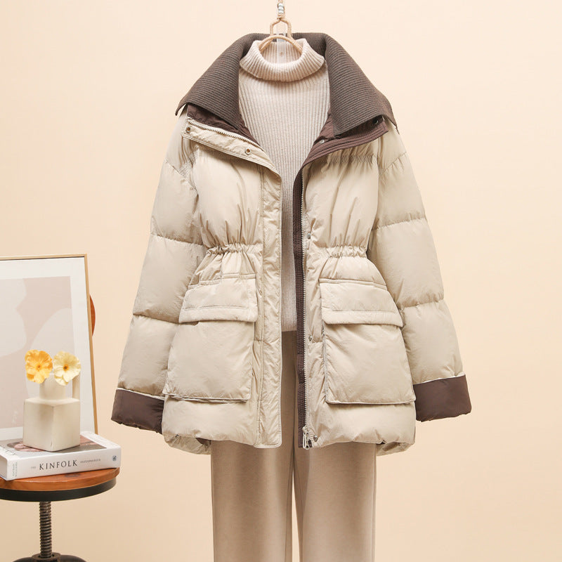 Women's Mid-Length Down Jacket with Waist Design