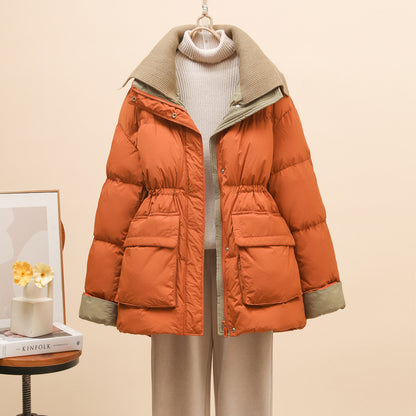 Women's Mid-Length Down Jacket with Waist Design