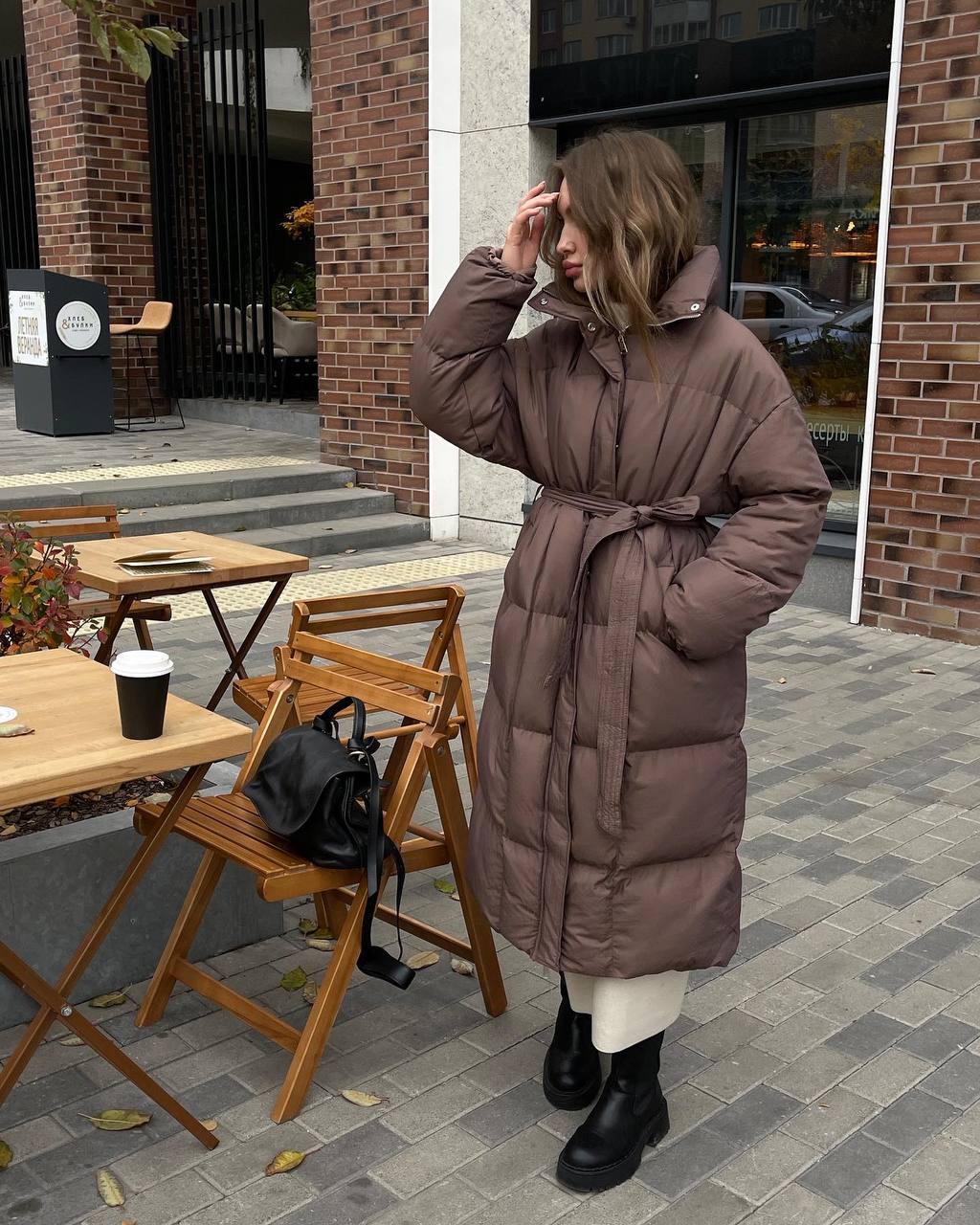 Long Loose Fit Padded Coat with Hood for Women
