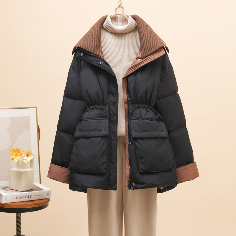 Women's Mid-Length Down Jacket with Waist Design