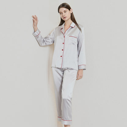 Butterfly Embroidered Silk Pajamas Set for Women