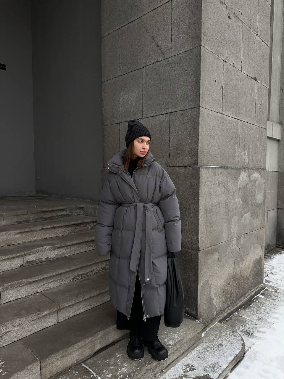 Long Loose Fit Padded Coat with Hood for Women
