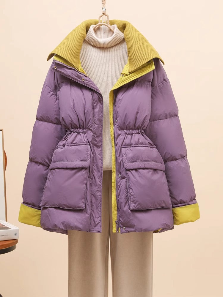 Women's Mid-Length Down Jacket with Waist Design