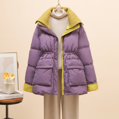 Women's Mid-Length Down Jacket with Waist Design